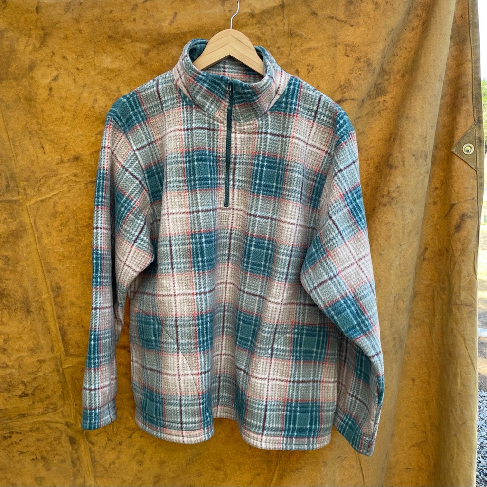 Alfred Dunner Blue and Gray Plaid Zip-Up Sweater